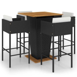 Ensemble de bar de jardin 5 pcs et coussins Résine tressée Noir 642686642686