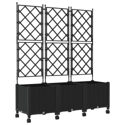 Bac de jardin avec treillis et roues 3 pc Noir PP 642691642691