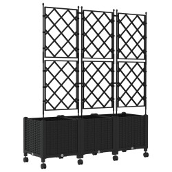 Bac de jardin avec treillis et roues 3 pc Noir PP 642691642691
