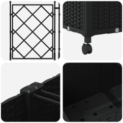 Bac de jardin avec treillis et roues 3 pc Noir PP 642691642691