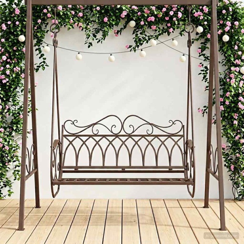 Banc Balançoire Acier 112 x 60 x 126,5 cm Marron ancien 642697642697