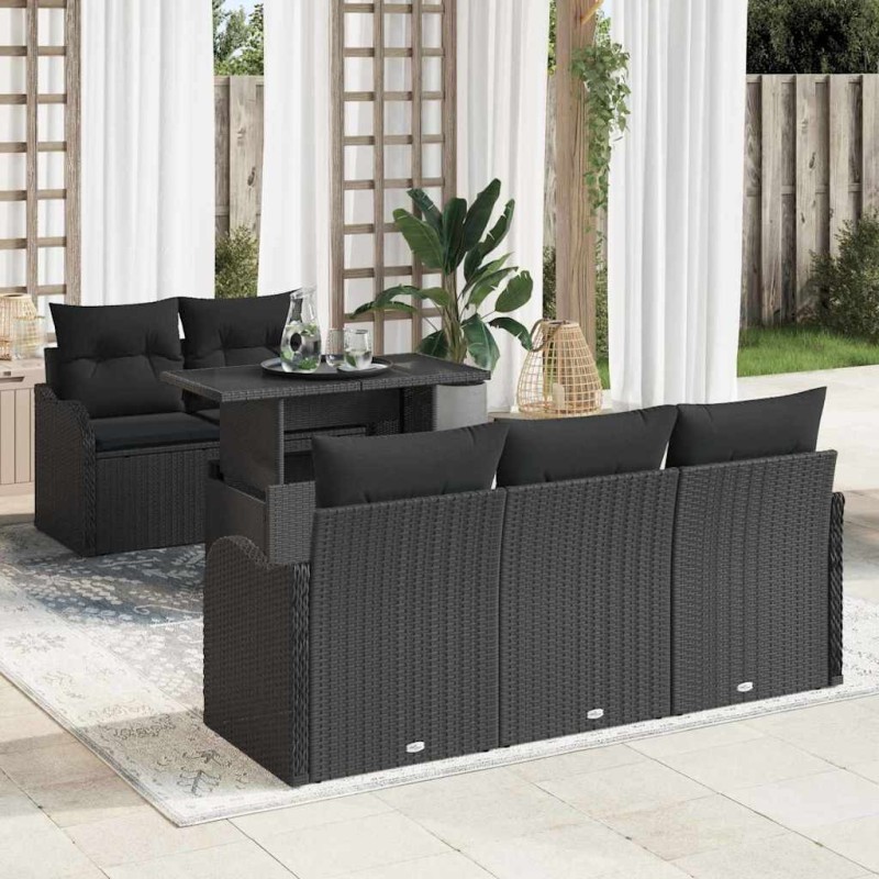 Ensemble de canapé de jardin 6 pcs Noir Poly Rattan 642702642702