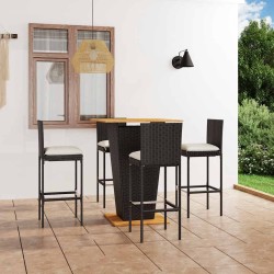 Ensemble de bar de jardin 5 pcs et coussins Résine tressée Noir 642723642723