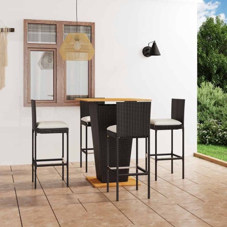 Ensemble de bar de jardin 5 pcs et coussins Résine tressée Noir 642723642723