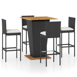 Ensemble de bar de jardin 5 pcs et coussins Résine tressée Noir 642723642723