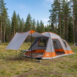 Tente Cabane Gris et orange 12-Personnes Polyester et Acier 642734642734
