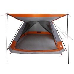 Tente Cabane Gris et orange 12-Personnes Polyester et Acier 642734642734