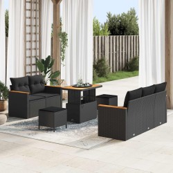 Ensemble de canapé de jardin avec coussin 10 pcs Noir polyrotin 642740642740
