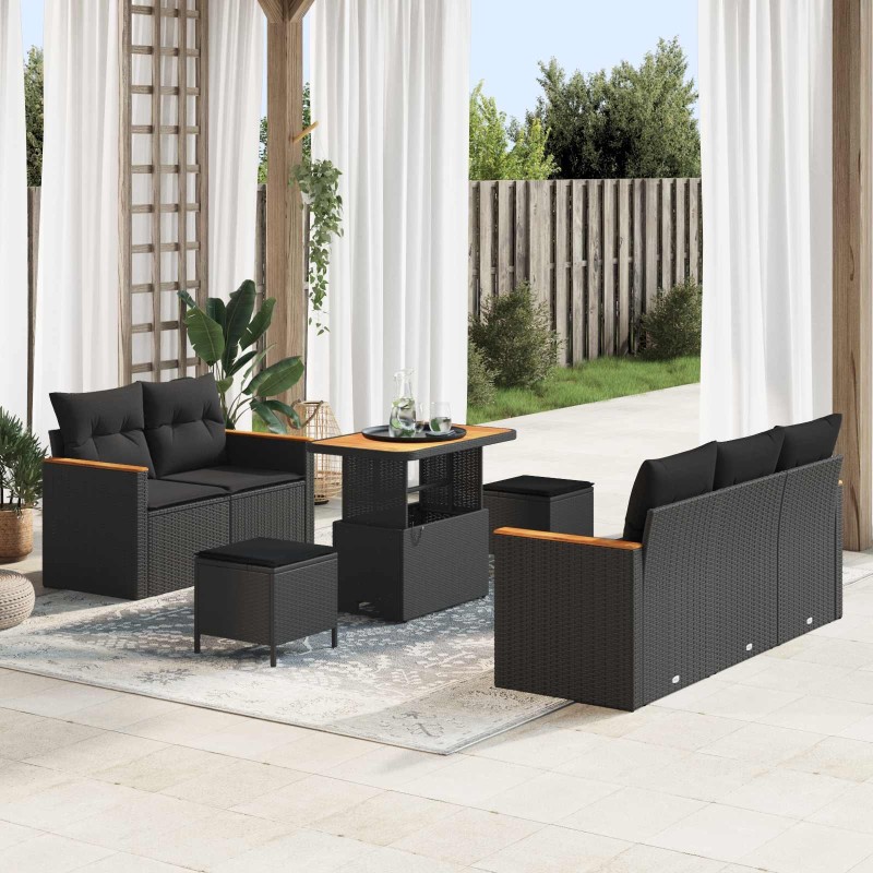 Ensemble de canapé de jardin avec coussin 10 pcs Noir polyrotin 642740642740