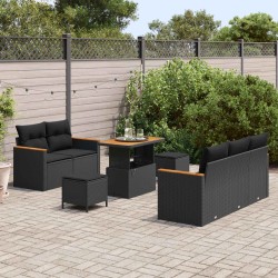 Ensemble de canapé de jardin avec coussin 10 pcs Noir polyrotin 642740642740