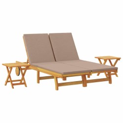 Transat avec coussin Taupe Bois d'Acacia Massif 642742642742