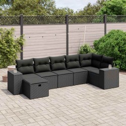 Salon de jardin 7 pcs avec coussins noir résine tressée 642750642750