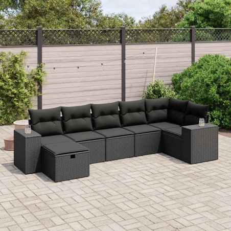 Salon de jardin 7 pcs avec coussins noir résine tressée 642750642750