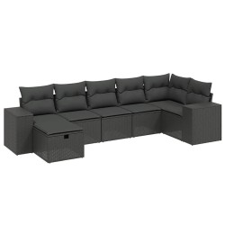 Salon de jardin 7 pcs avec coussins noir résine tressée 642750642750