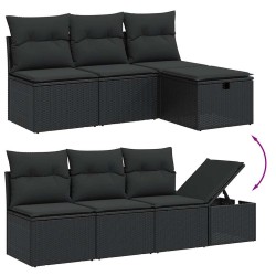 Salon de jardin 7 pcs avec coussins noir résine tressée 642750642750