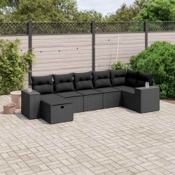 Salon de jardin 7 pcs avec coussins noir résine tressée 642783642783