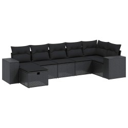 Salon de jardin 7 pcs avec coussins noir résine tressée 642783642783