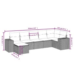 Salon de jardin 7 pcs avec coussins noir résine tressée 642783642783