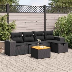 Salon de jardin 6 pcs avec coussins noir résine tressée 642813642813