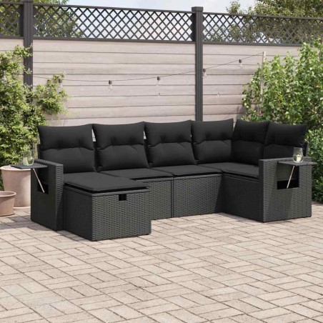 Salon de jardin 6 pcs avec coussins noir résine tressée 642815642815