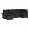Salon de jardin 6 pcs avec coussins noir résine tressée 642815642815