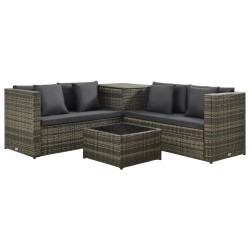 Salon de jardin 4 pcs avec coussins résine tressée gris 642819642819