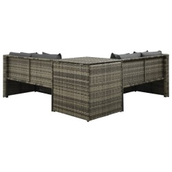 Salon de jardin 4 pcs avec coussins résine tressée gris 642819642819