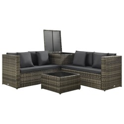 Salon de jardin 4 pcs avec coussins résine tressée gris 642819642819