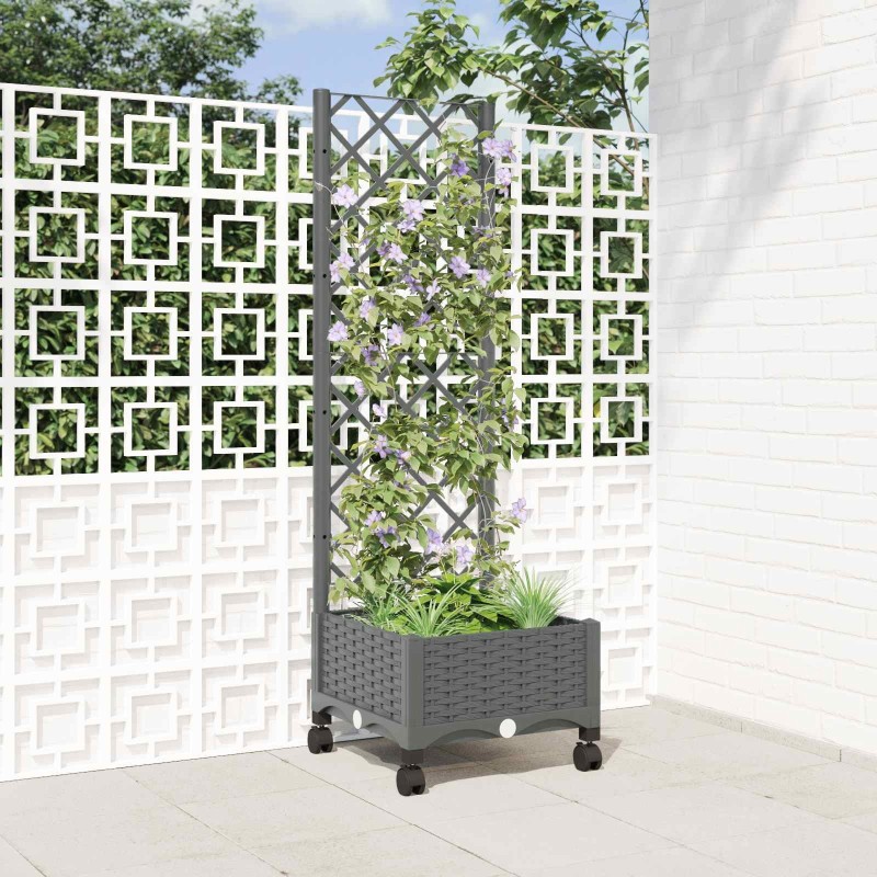 Bac de jardin avec treillis et roues Gris clair PP 642845642845