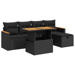 Salon de jardin 6 pcs avec coussins noir résine tressée 642850642850