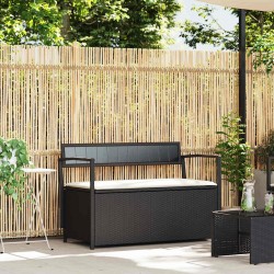Banc de rangement de jardin avec coussin noir résine tressée 642857642857