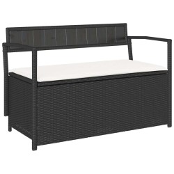 Banc de rangement de jardin avec coussin noir résine tressée 642857642857
