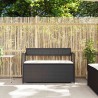Banc de rangement de jardin avec coussin noir résine tressée 642857642857