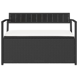 Banc de rangement de jardin avec coussin noir résine tressée 642857642857