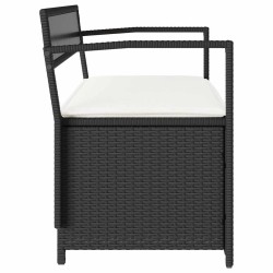 Banc de rangement de jardin avec coussin noir résine tressée 642857642857