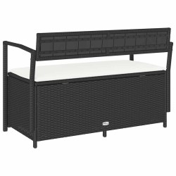 Banc de rangement de jardin avec coussin noir résine tressée 642857642857