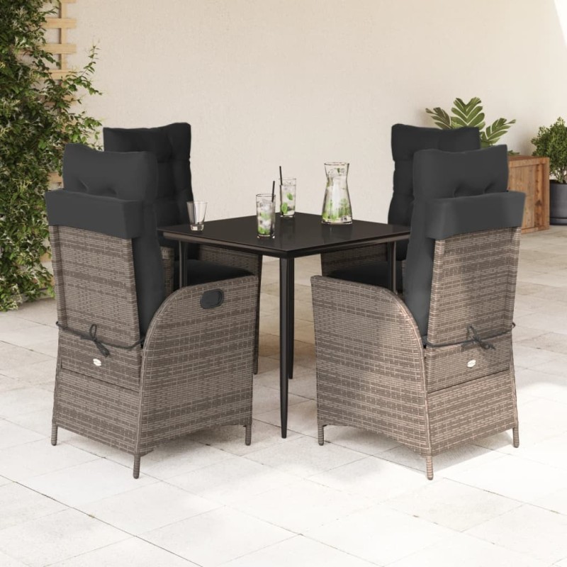 Ensemble à manger de jardin 5 pcs coussins gris résine tressée 642859642859