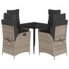 Ensemble à manger de jardin 5 pcs coussins gris résine tressée 642859642859