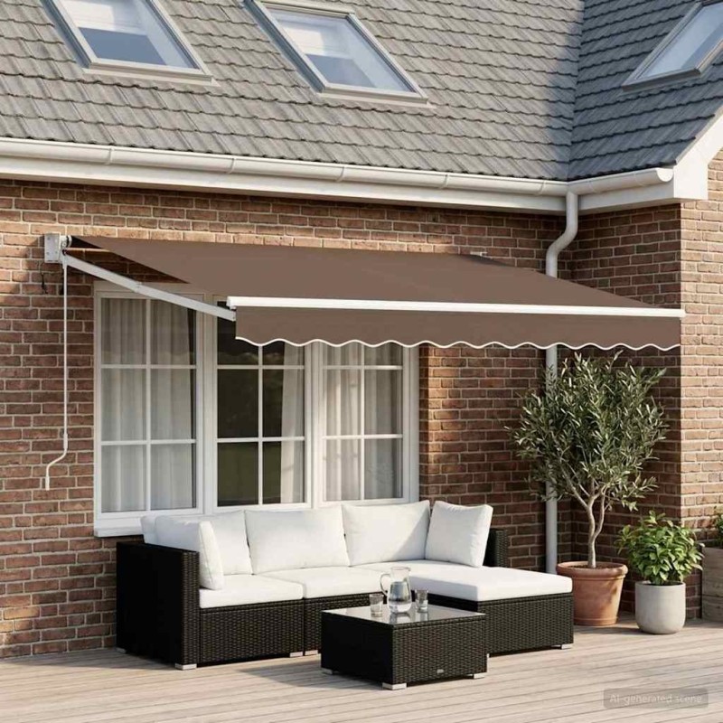 Auvent rétractable électrique Taupe 100% Polyester et Aluminium 642931642931