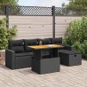 Salon de jardin 6 pcs avec coussins noir résine tressée acacia 642959642959