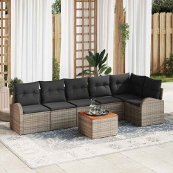 Ensemble de canapé de jardin avec coussin 7 pcs Gris polyrotin 642966642966