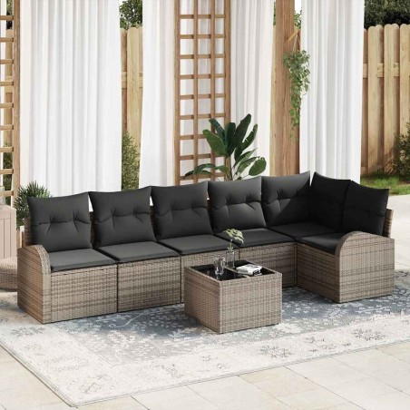 Ensemble de canapé de jardin avec coussin 7 pcs Gris Poly rotin 642978642978
