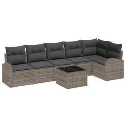 Ensemble de canapé de jardin avec coussin 7 pcs Gris Poly rotin 642978642978