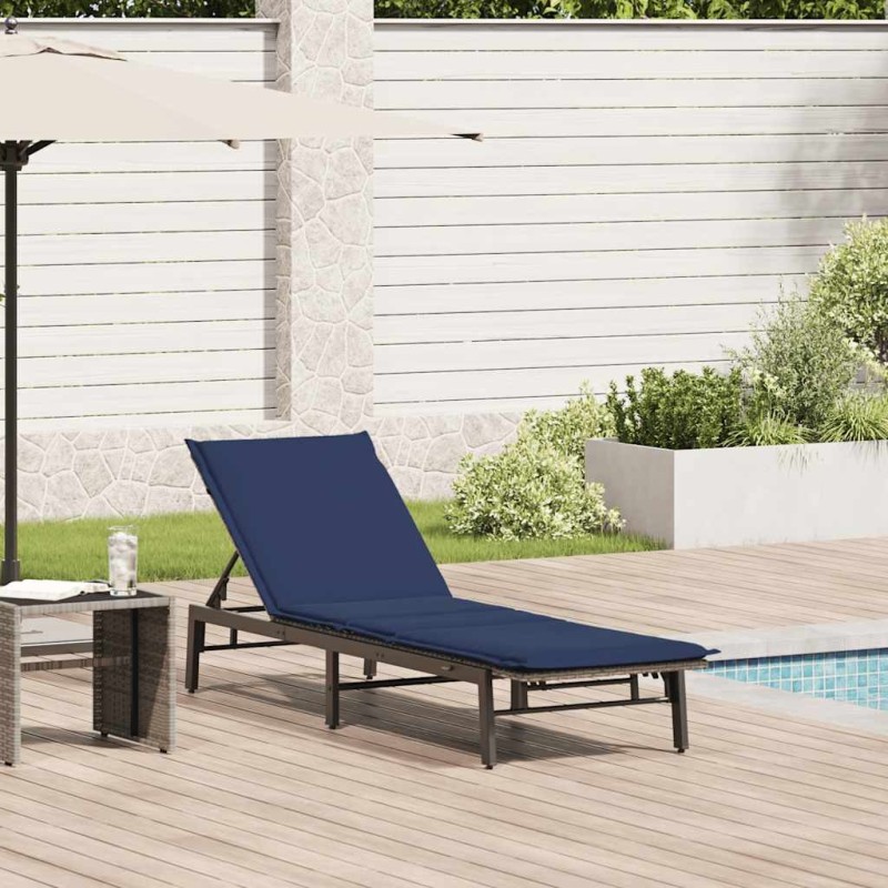Chaise longue avec coussin gris résine tressée 642979642979