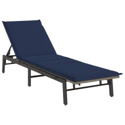 Chaise longue avec coussin gris résine tressée 642979642979