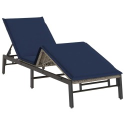 Chaise longue avec coussin gris résine tressée 642979642979