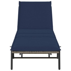 Chaise longue avec coussin gris résine tressée 642979642979