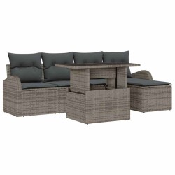 Ensemble de canapé de jardin avec coussin 6 pcs Gris polyrotin 642982642982
