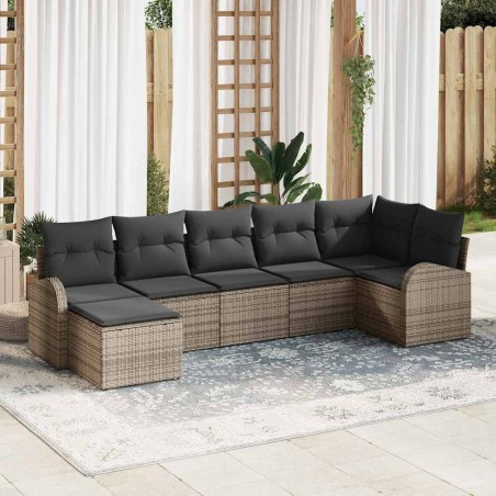 Ensemble de canapé de jardin avec coussin 7 pcs Gris Poly rotin 642983642983