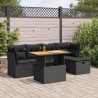 Salon de jardin 6 pcs avec coussins noir résine tressée acacia 642986642986